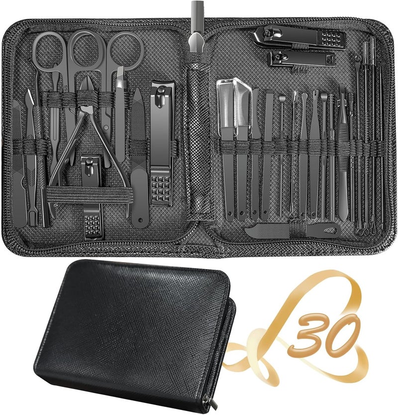 Red Flow Manicure Set 30 in 1 Nail Clipper Set, Nail Clippers,Fingernail & Toenail Clippers,Manicure Tools,Pedicure Tools,Suitable for Travel Manicure Kit (A-Black) - Image 1